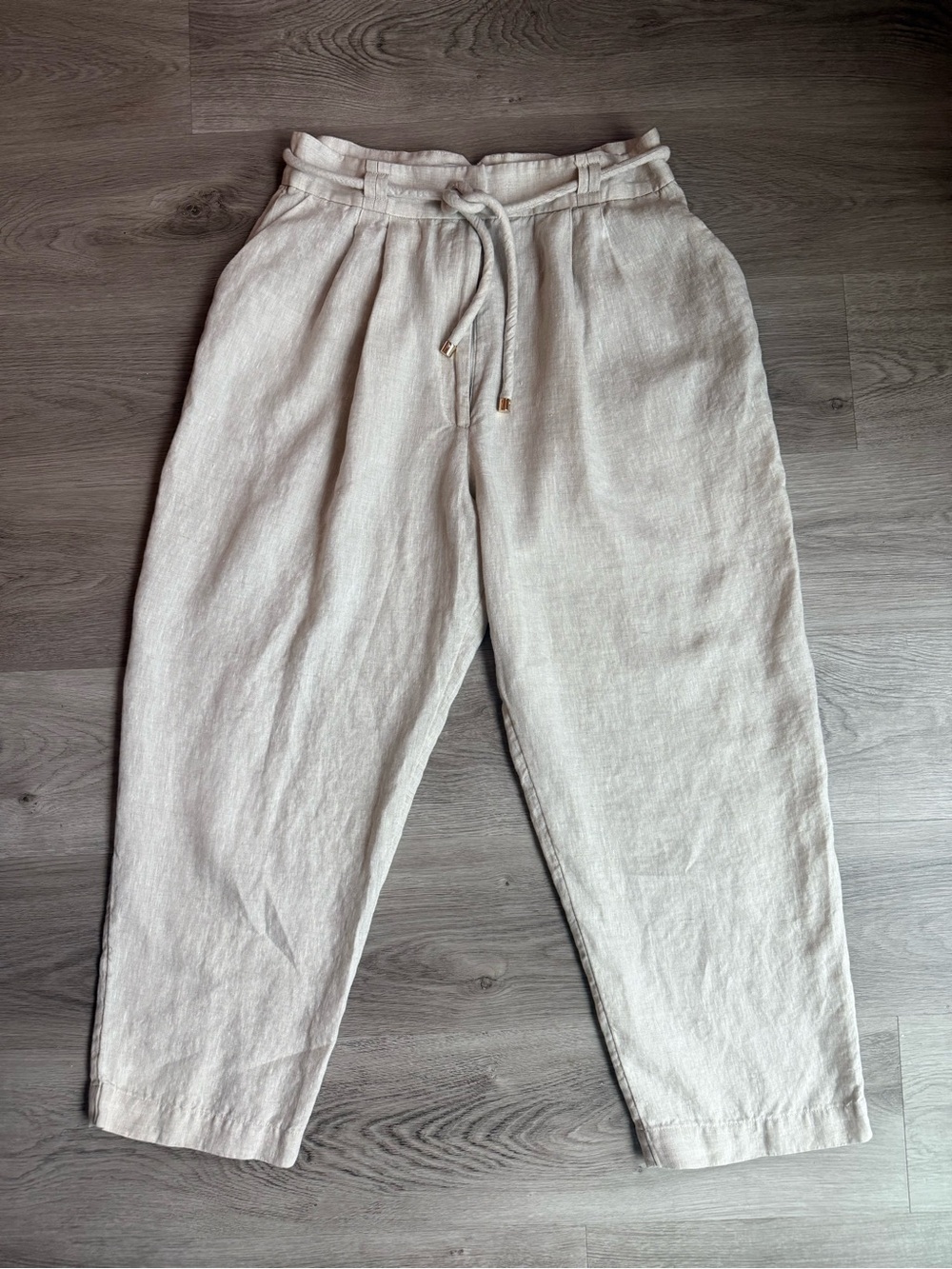 Anthropologie Significant Other Linen Pants US 10 Cream Belted